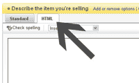 Click the HTML tab in ebay admin
