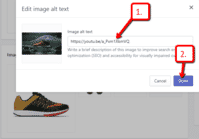 Enter YouTube or Vimeo url in the Image alt text field