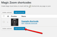 Click Add shortcode to create your image zoom