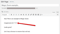 Magic Zoom shortcode appears on your WordPress page or post
